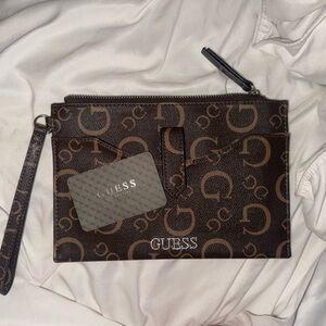 Guess Brown Monogram Wristlet